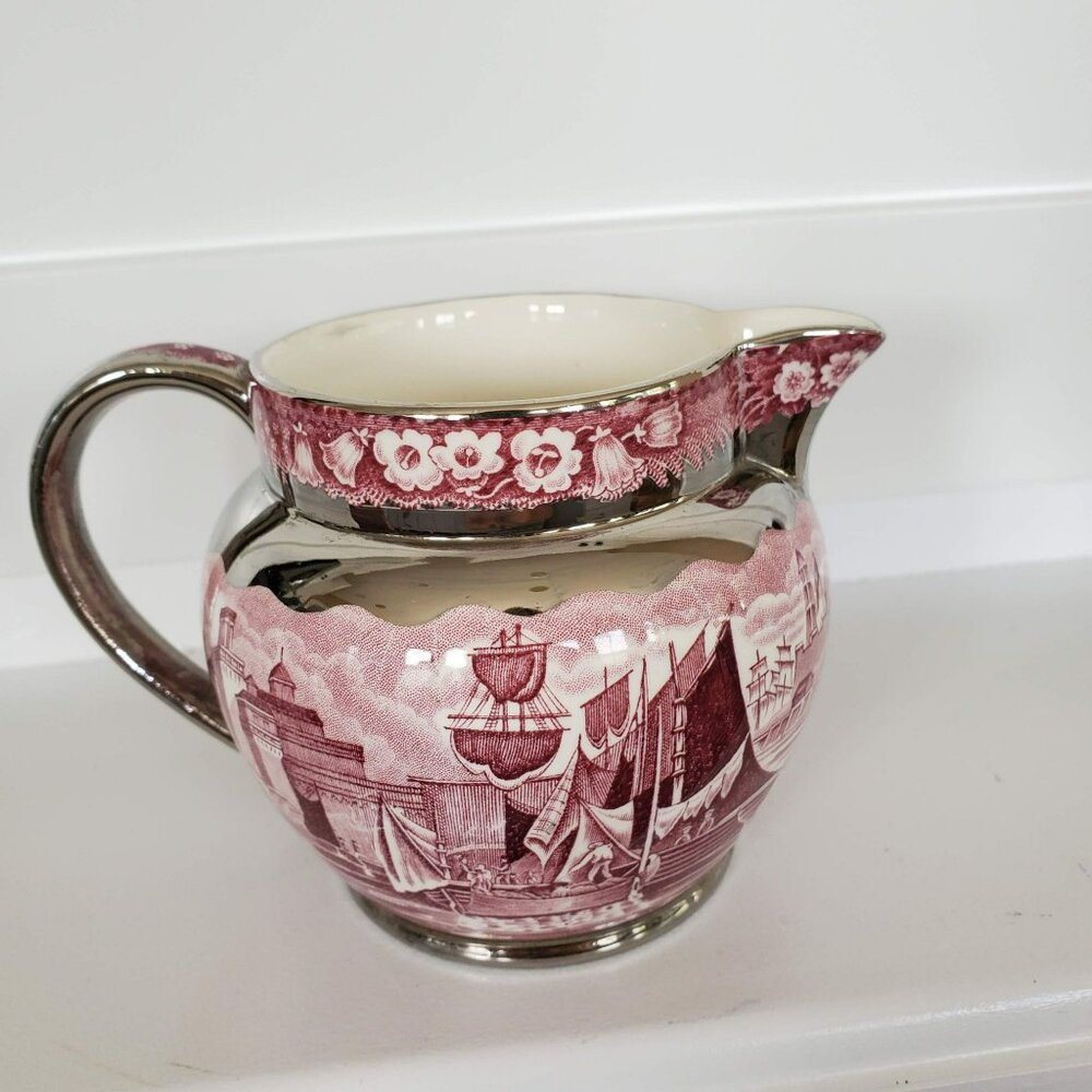 Vintage Wedgwood Etruria and Barlaston Ferrara Plum Silver Luster Creamer 4"